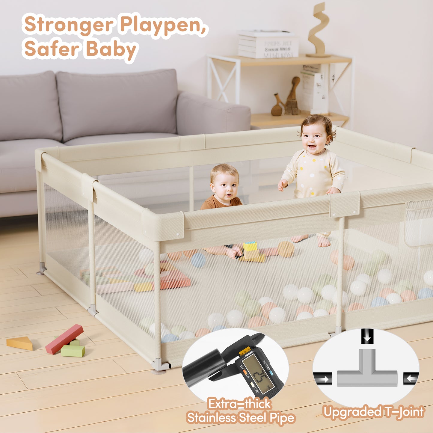 Mloong Large Baby Playpen for Toddler - 69×59in Babies Play Pen Playard Active Center Beige